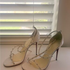 Christian Louboutin White Strappy Heels with Studs
